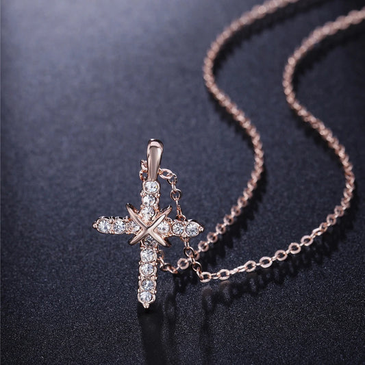 Cross Jesus Christ Necklaces Rose Gold Color