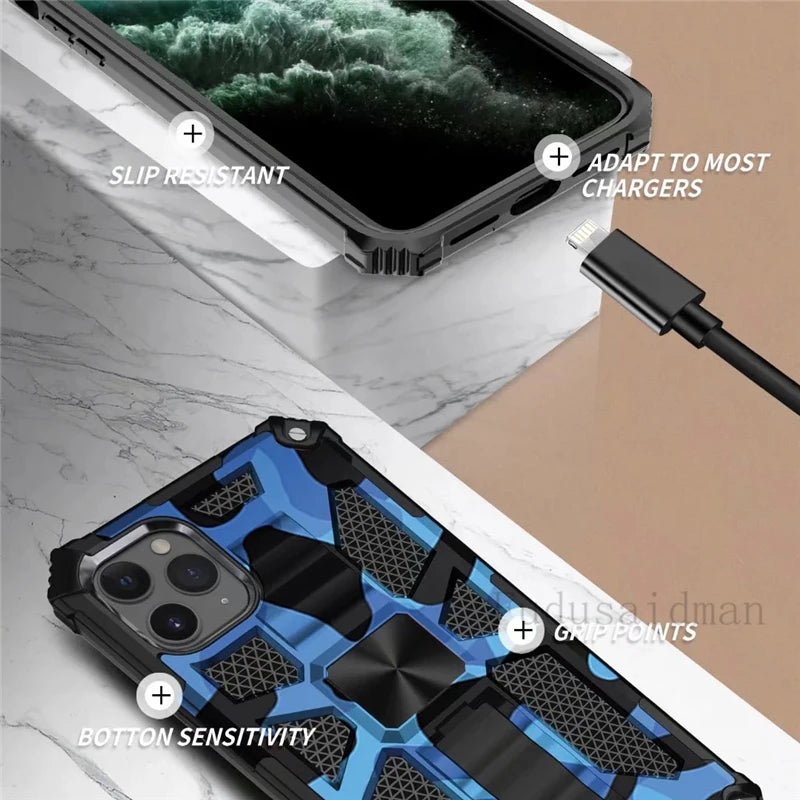 Armor Camouflage Magnetic Shockproof Phone Case for iPhone