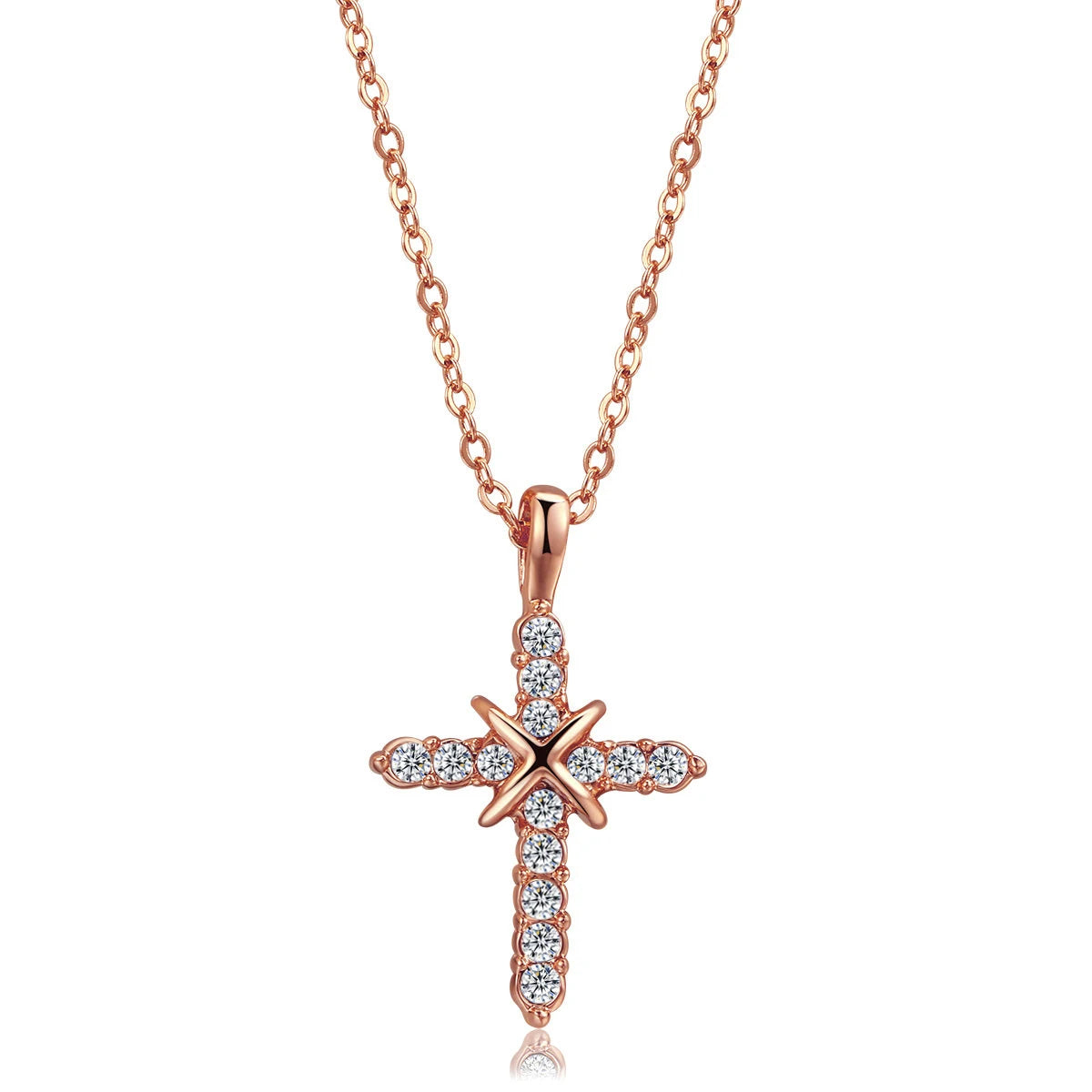 Cross Jesus Christ Necklaces Rose Gold Color
