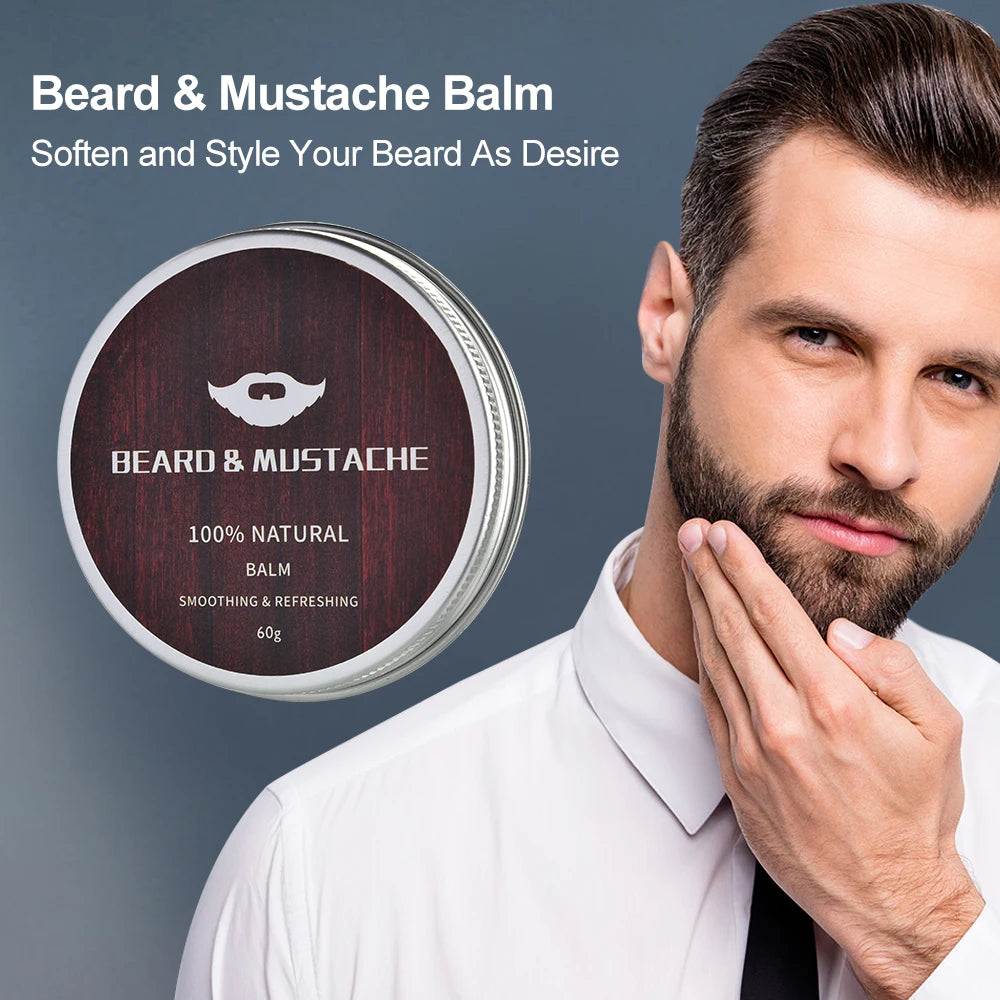 4pcs/set Beard Growth Kit For Men Thicker Mustache Grooming