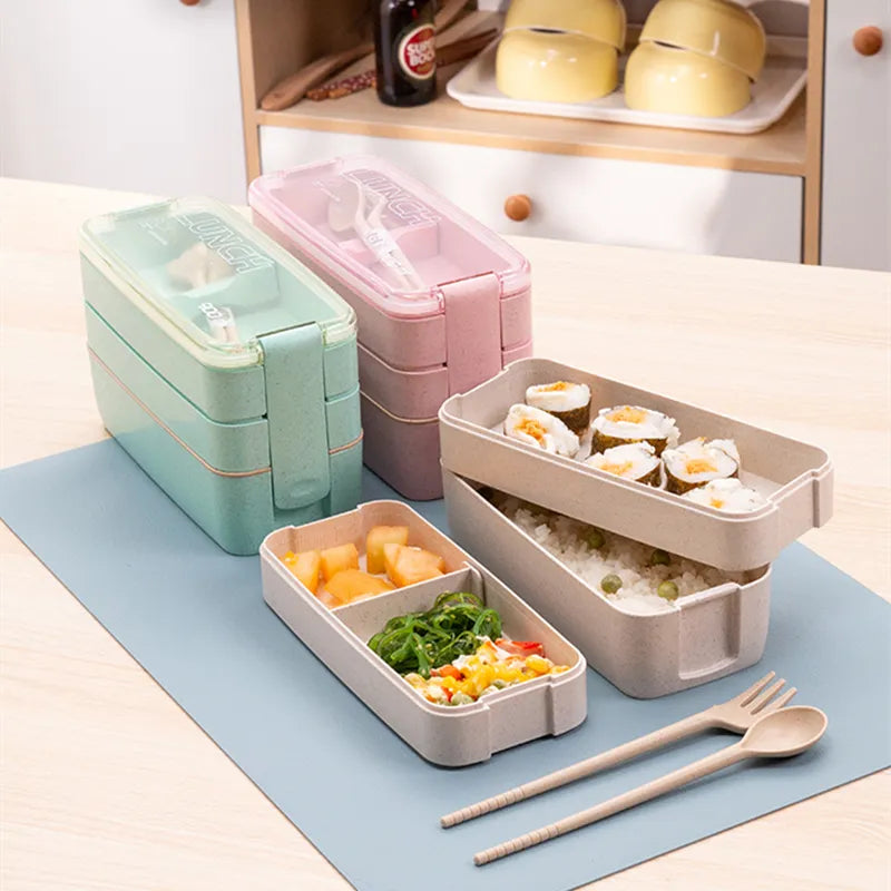 Wheat Straw Lunch Box Healthy BPA Free Bento Boxes Microwave
