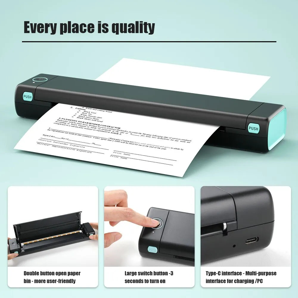 Printer Thermal Machine Wireless Bluetooth A4 Paper