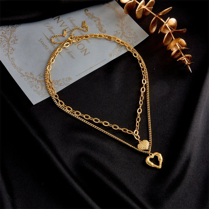 Stainless Steel Small Uneven Folds 2 Love Necklace High-end
