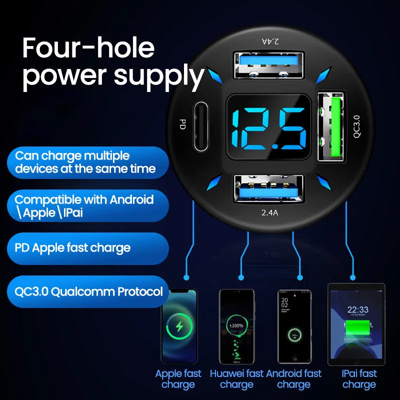 4 Ports USB Car Charger Fast Charging