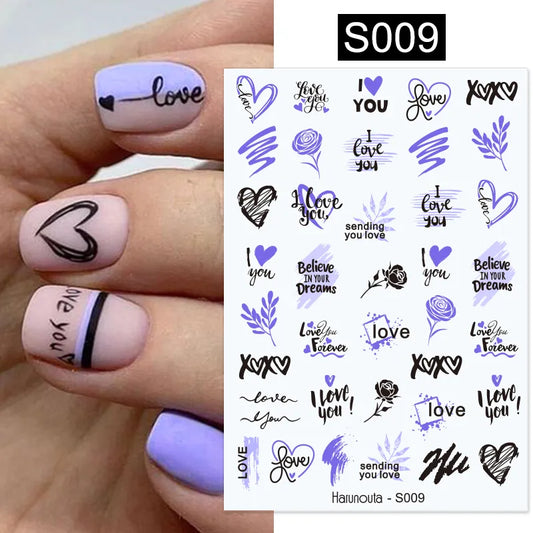 Purple Heart Love Design 3D Nail Sticker