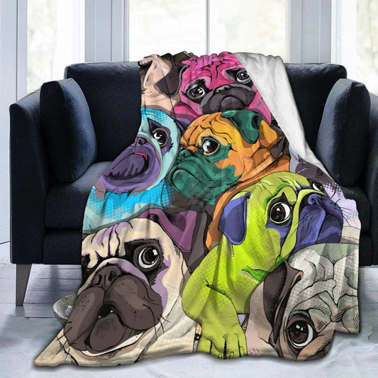 Pug Dogs / Funny Puppy Fuzzy Flannel Blanket Throw