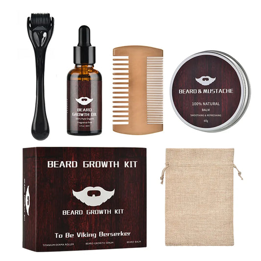 4pcs/set Beard Growth Kit For Men Thicker Mustache Grooming