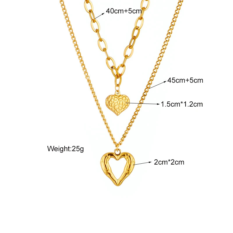 Stainless Steel Small Uneven Folds 2 Love Necklace High-end