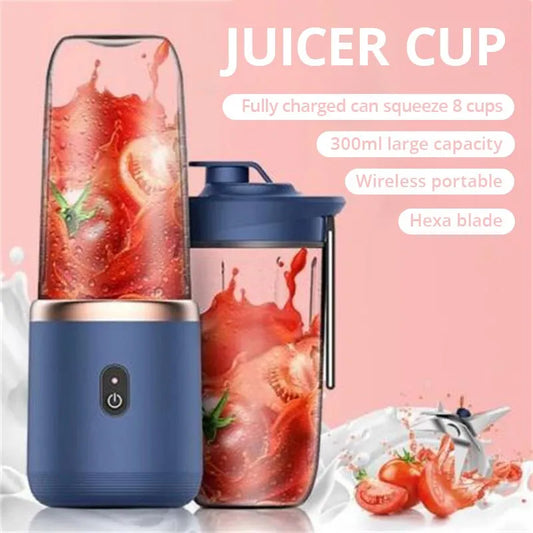 1pc Blue/Pink Portable Small Electric Juicer Stainless Steel Blade Cup